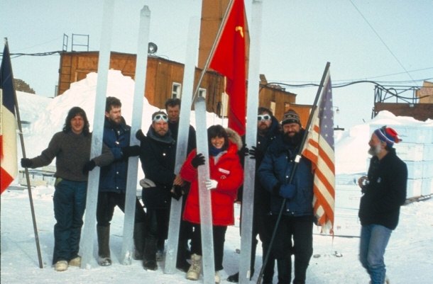 French, Russian, and American Scientists with Unprocessed Ice Cores