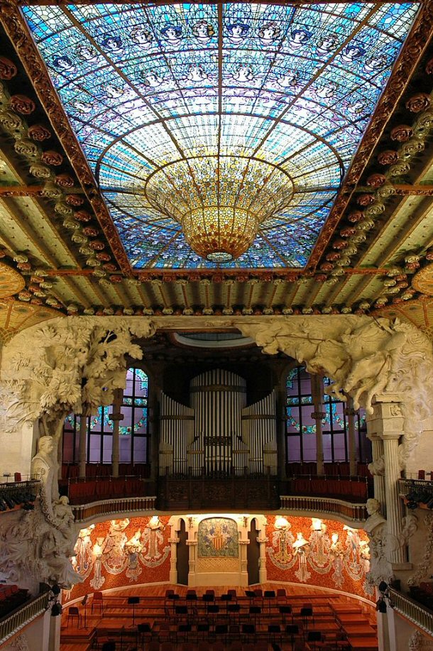The Palau de la Música Catalana has an ornate interior.