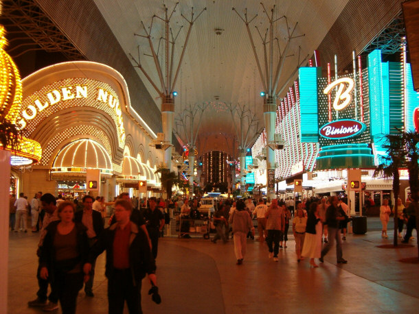 Fremont Street Showcasing the Golden Nugget and Binion's