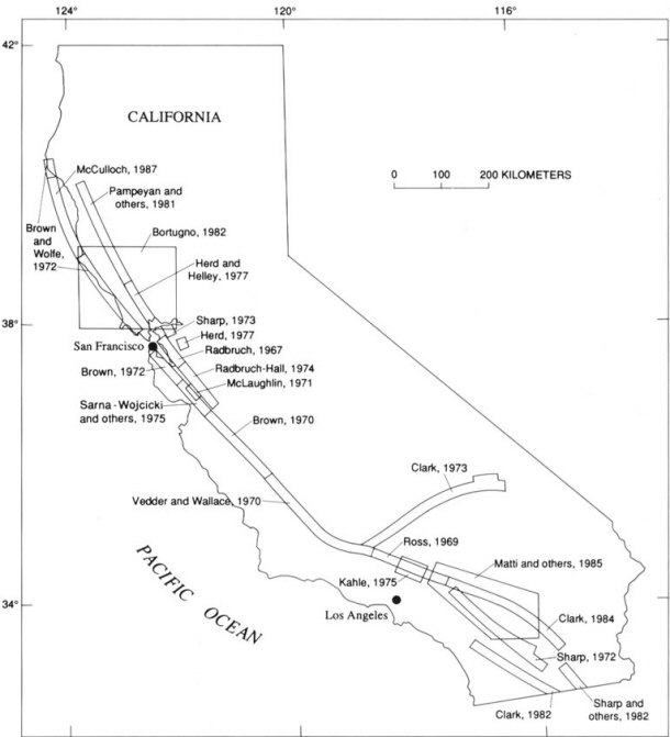 Index Map Showing Locations of Surface Traces of the San Andreas Fault System