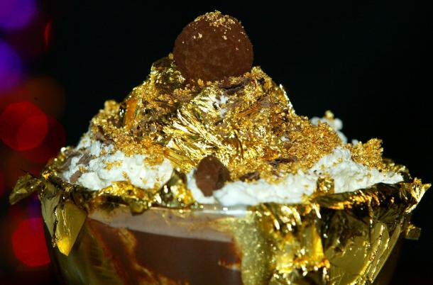 Dessert made from gold and chocolate