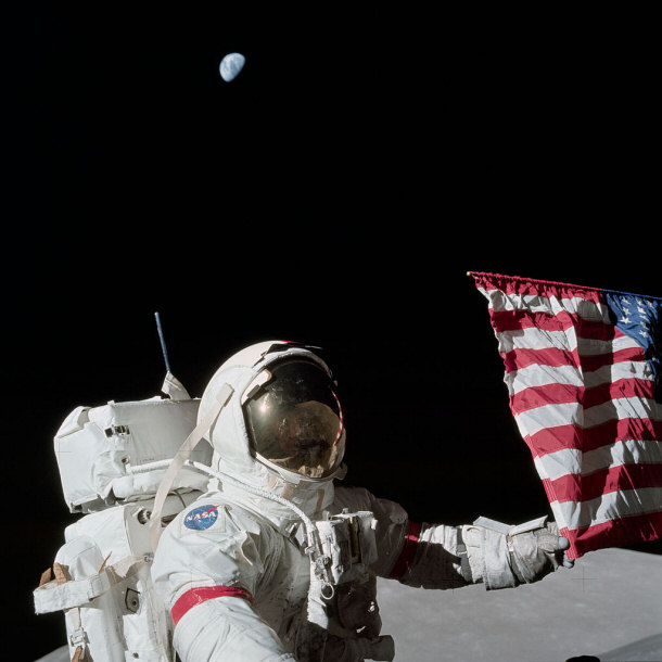 Neil Armstrong Pictured Placing American Flag During Apollo 11