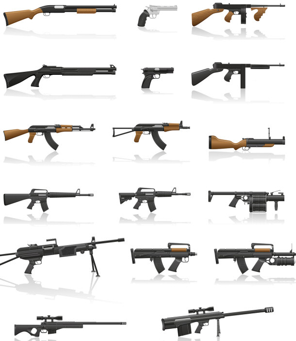 array of assault rifles and legal fire arms in united states