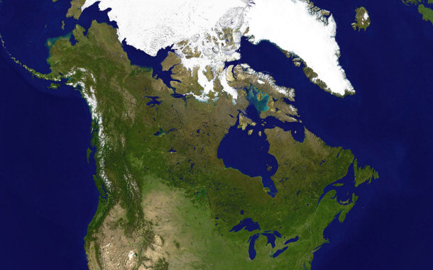 Satellite Image of North America Depicting Geography of U.S. and Canada