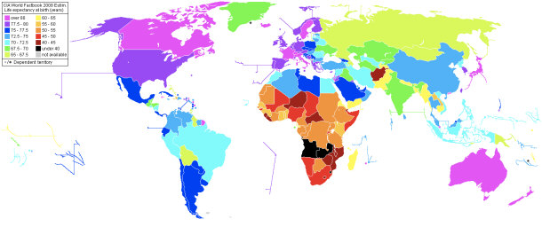 Global Life Expectancy 2008 Estimates - Click to Enlarge