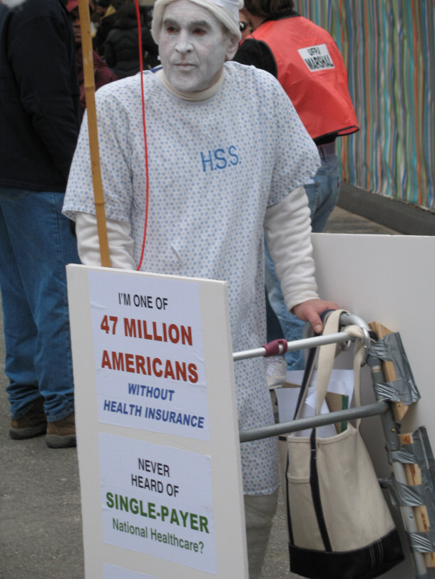 American Demonstrator Using Single-Payer System as in Canada