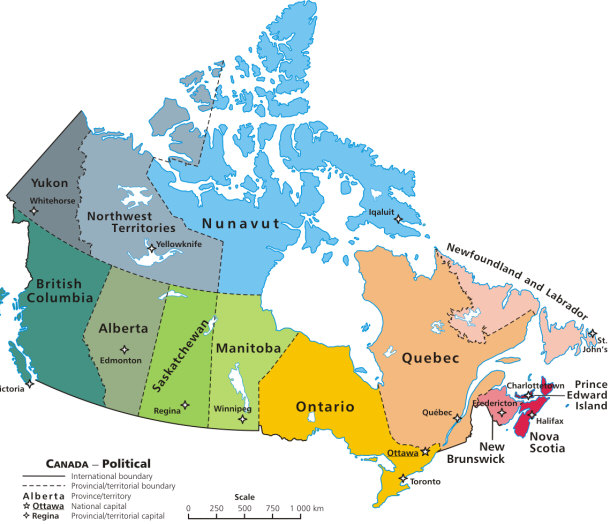 canada political map showing provinces