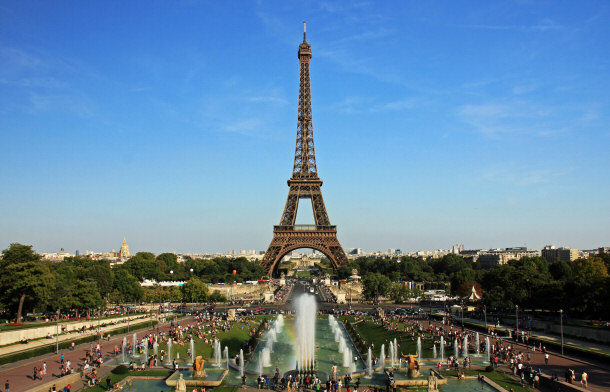 Eiffel Tower and Jardins du Trocadero from the Palais de Chaillot, Paris