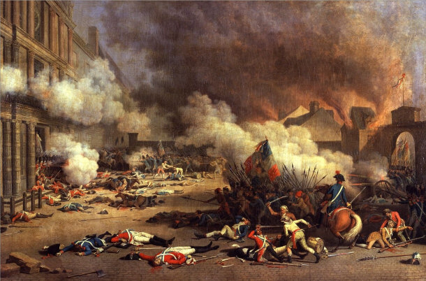 Depiction of the Storming of the Tuileries Palace on August 10, 1792 by Jean Duplessis-Bertaux