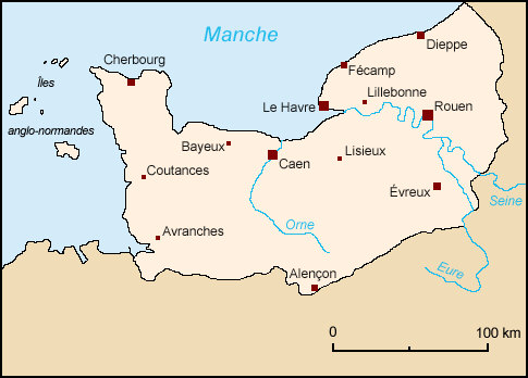 Map of the French Province Normandy: