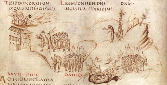 From "Utrecht Psalter" - 9th Century Naturalistic and Energetic Line Drawings were New and Most Influential Innovation of Carolingian Renaissance (780 to 900 AD)