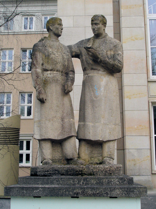 Statue Depicting a Student and Educator Located in Rostock, Germany
