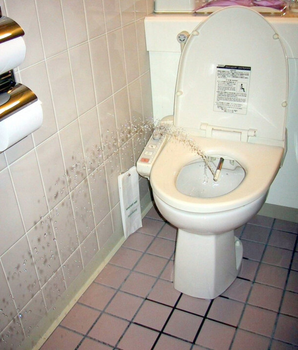 Modern Japanese Toilet with Bidet in Operation