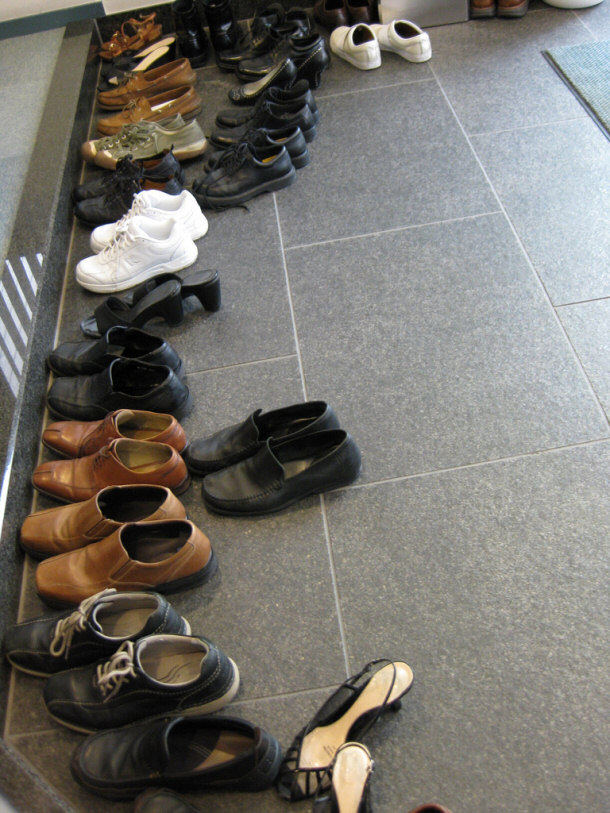 Exterior of Japanese Company and the Employees' Shoes