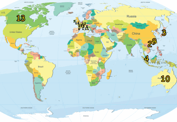 World Map showing the countries with the longest life expectancy