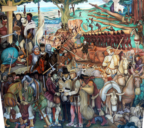 Mural Depicting Exploitation of Mexico by the Spanish by Diego Rivera