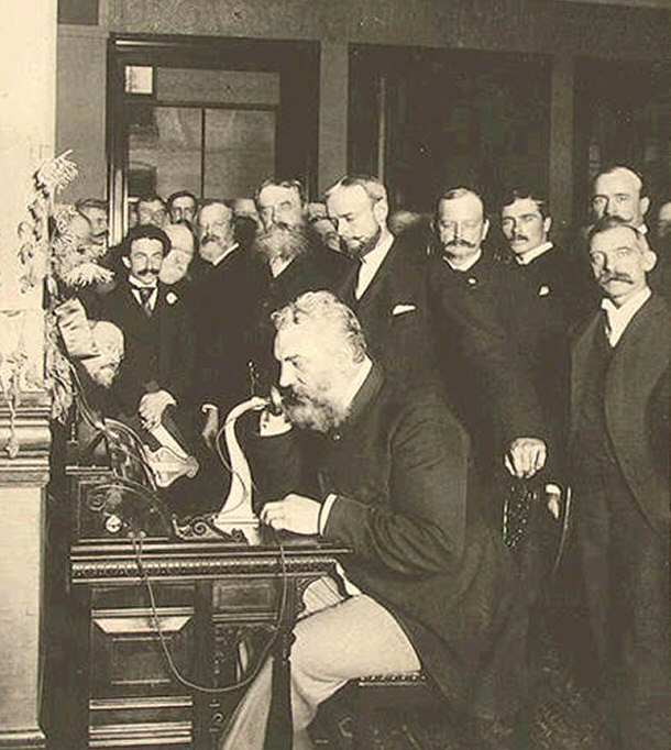 Graham Bell making landmark phone call