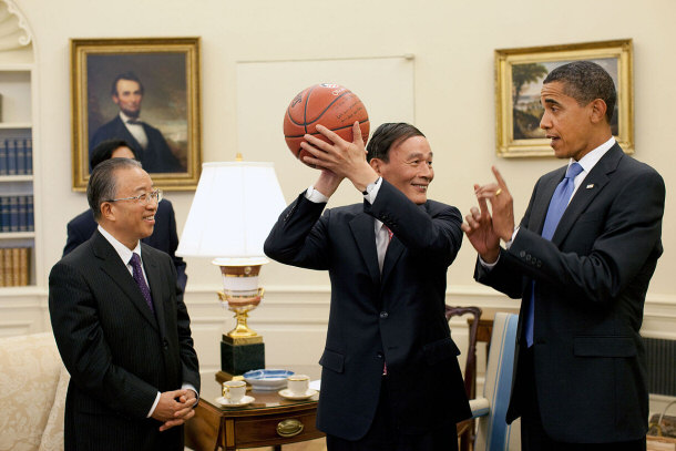 Obama with Chinese Vice Premier Wang Qishan (Holding ball)