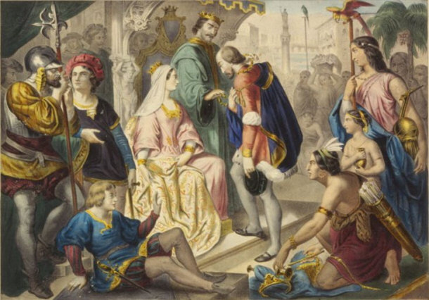 Columbus Being Greeted by King Ferdinand and Queen Isabella on his Return to Spain