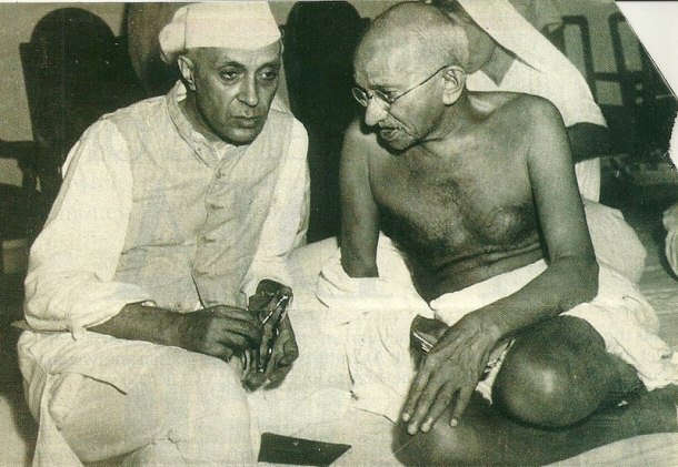 Nehru and Gandhi in 1947 - One of the Last Photographs Before Gandhi's Assassination