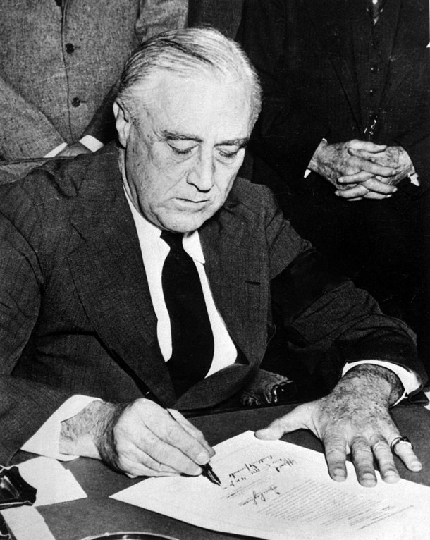 FDR Signing Declaration of War Against Japan