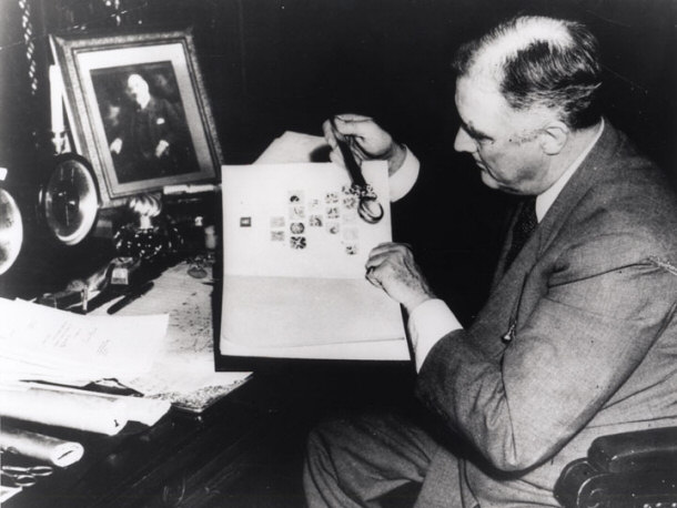 FDR Pictured with his Stamp Collection