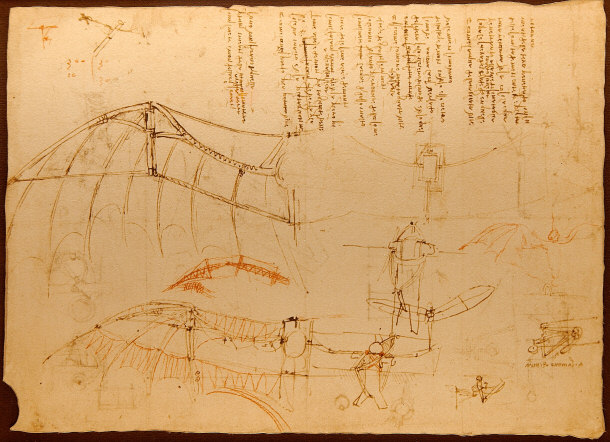 Design for a Flying Machine - Codex Alanticus Drawing by da Vinci