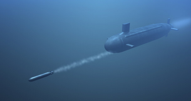 submarine launching torpedo