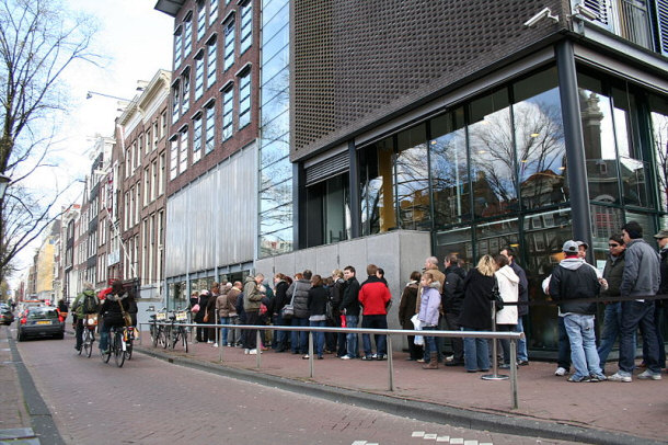 Tourists Lining Up Outside of Anne Frank's House and Museum