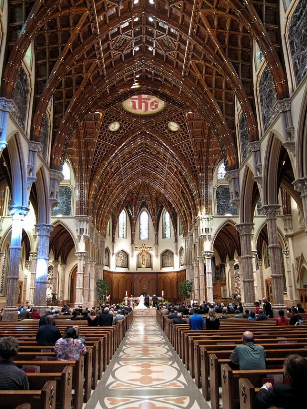 Nave of the Holy Name Cathedral during a Wedding in Chicago, IL.