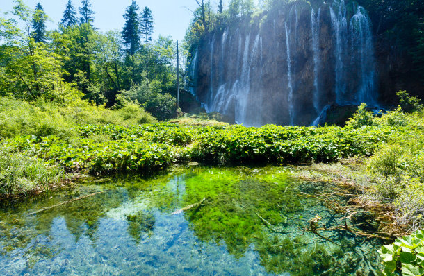 Picturesque Waterfall Inside Plitvice Lakes National Park