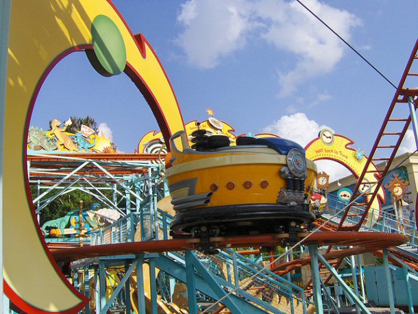 Primeval Whirl Coaster in Action
