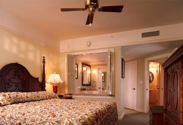 Guest room at the Disney World Saratoga Springs Resort and Spa.