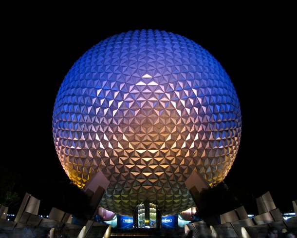 The giant globe that is seen from far away when approaching Disney World is Spaceship Earth, the icon of Epcot. 