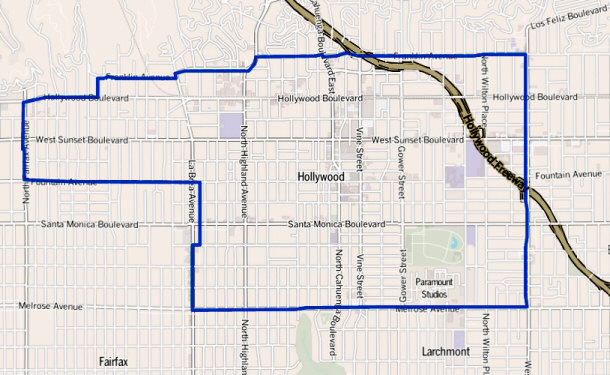 Map of Hollywood District - Los Angeles, CA