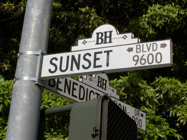 Road Sign Toward Beverly Hills Side of Sunset Strip