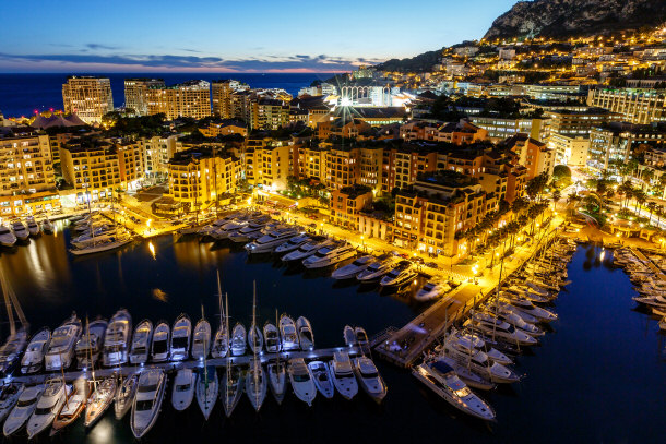 Monaco at night, French Riviera