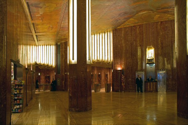 The interior of the Chrysler Building is done in Art Deco.
