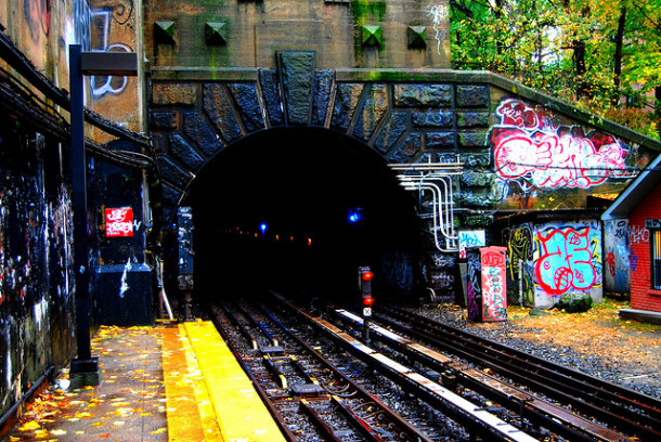 Graffiti abandoned NYC Subway station