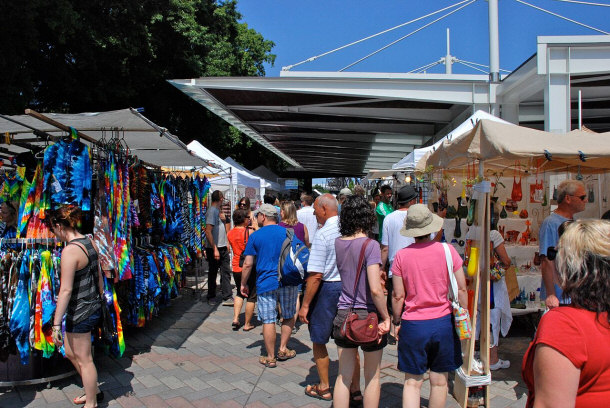 Visitors Browsing Stalls at Portland Saturday Market 