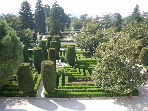 Sabatini Gardens are located in the yard of the Royal Palace in Madrid, Spain. 