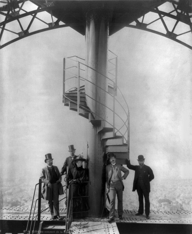 Gustave Eiffel and Four Other People at the Summit of Eiffel Tower in 1889