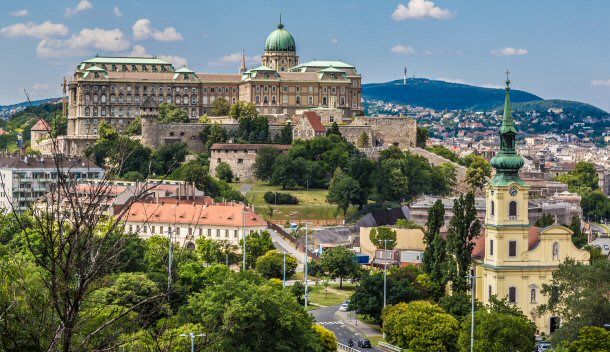 The Buda Castle is located in Budapest, Hungary and was constructed between the 14th and 20th centuries