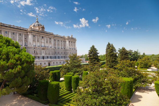 The Sabatini Gardens are beside the Royal Palace of Madrid